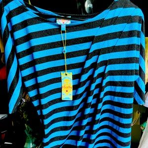 Plenty by Tracy Reese metallic striped asymmetrical short sleeve petite L NWT